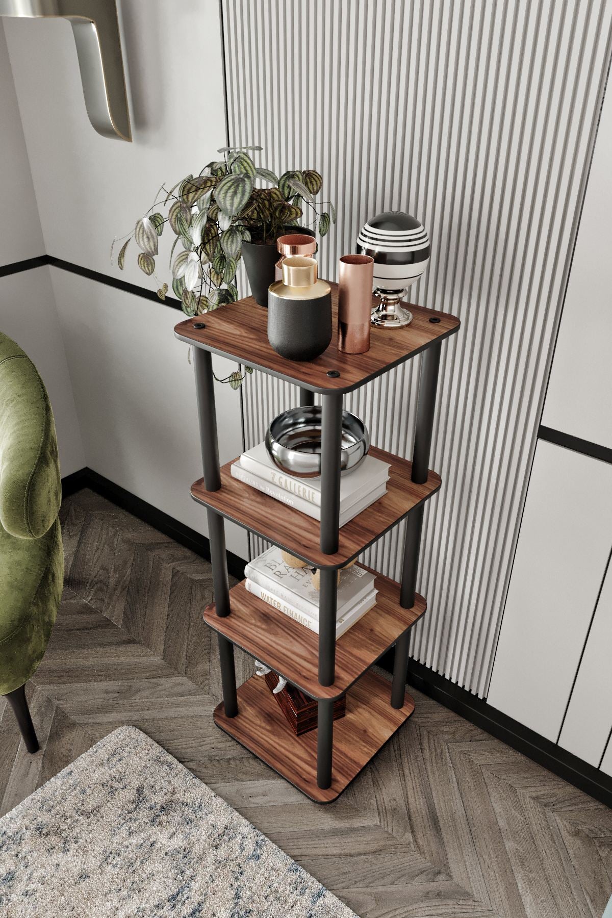 Estante 4 Prateleiras Quadrada Walnut - Design Moderno e Compacto