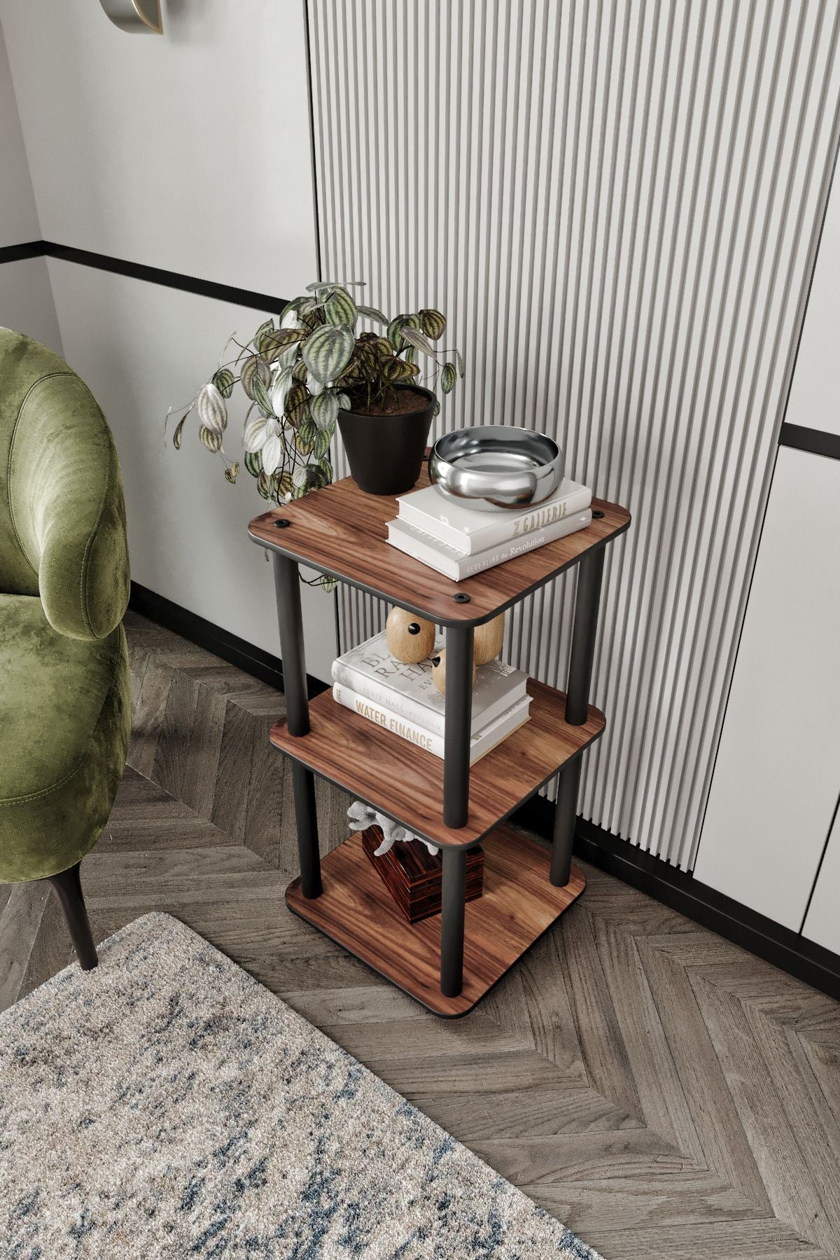 Estante 3 Prateleiras Quadrada Walnut - Design Moderno Luxuoso