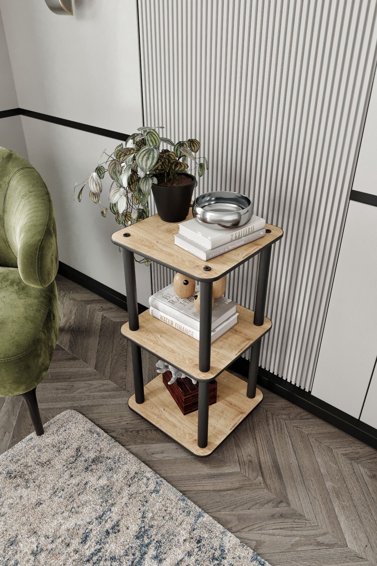 Estante 3 Prateleiras Quadrada Oak - Design Minimalista