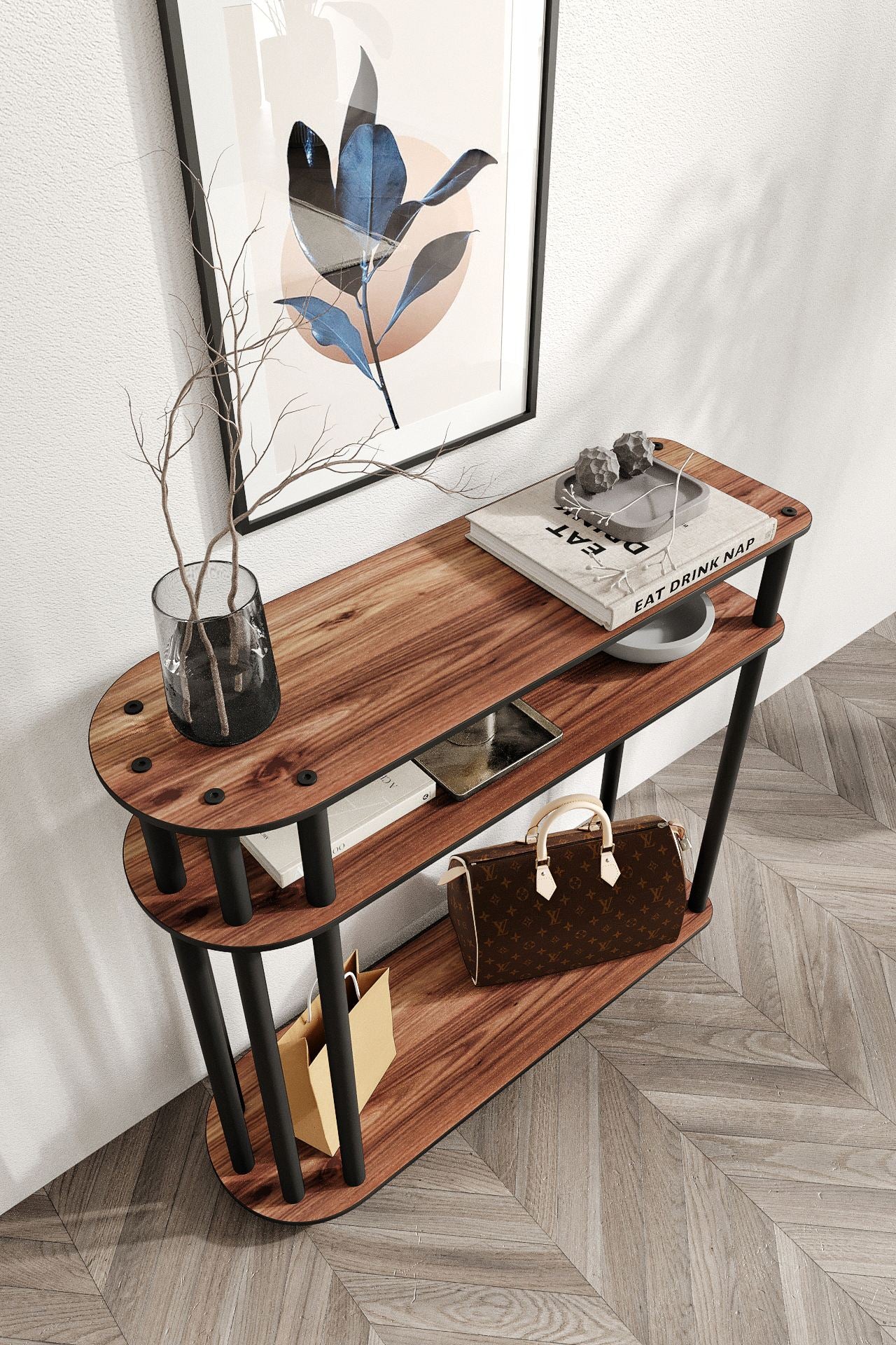 Cómoda Caprio Walnut - Design Premium MDF com Pernas Kraft