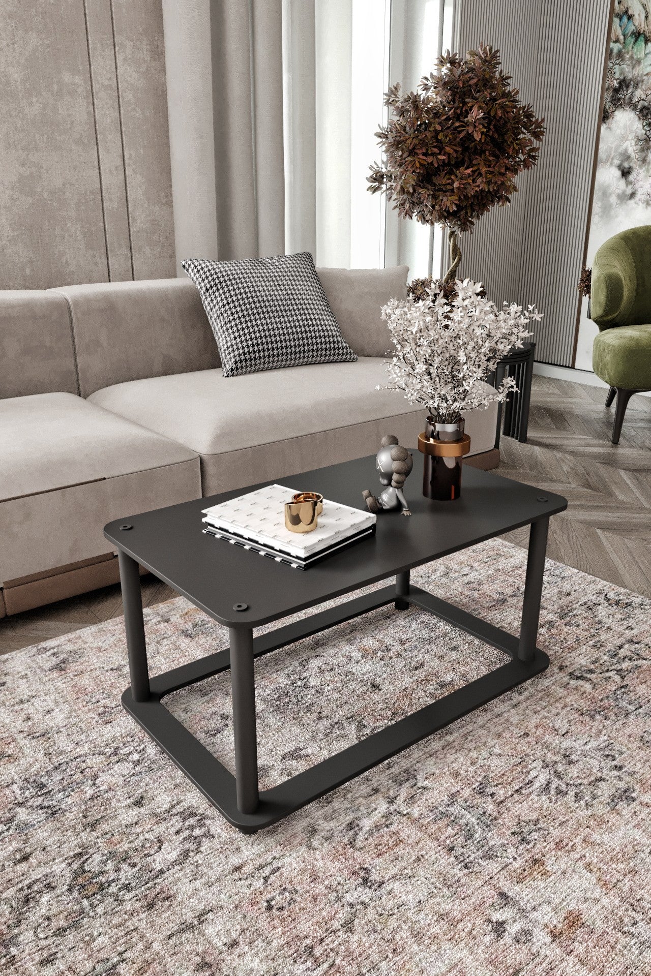 Mesa de Centro Hole Rect Preta - Design Moderno Retangular