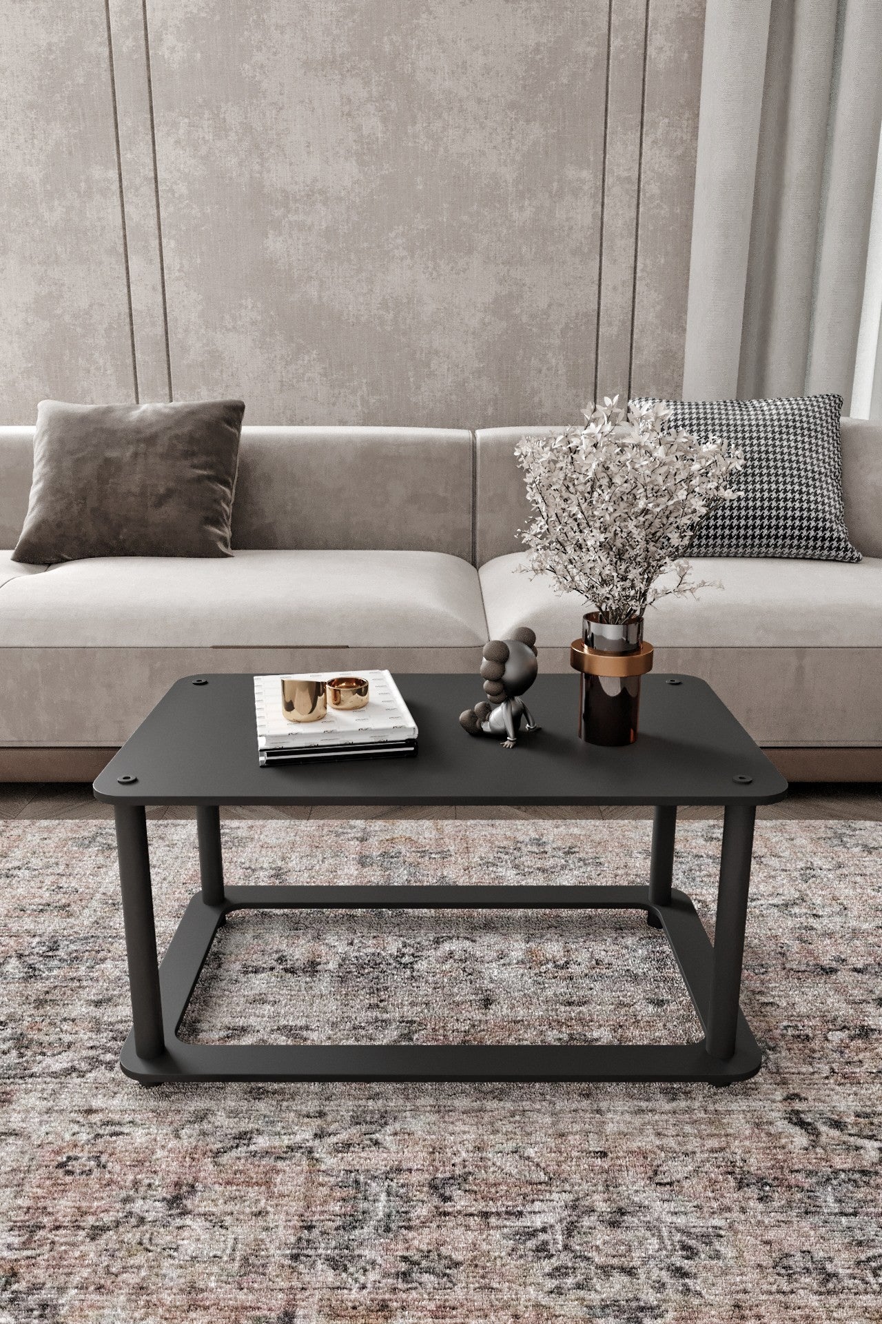 Mesa de Centro Hole Rect Preta - Design Moderno Retangular