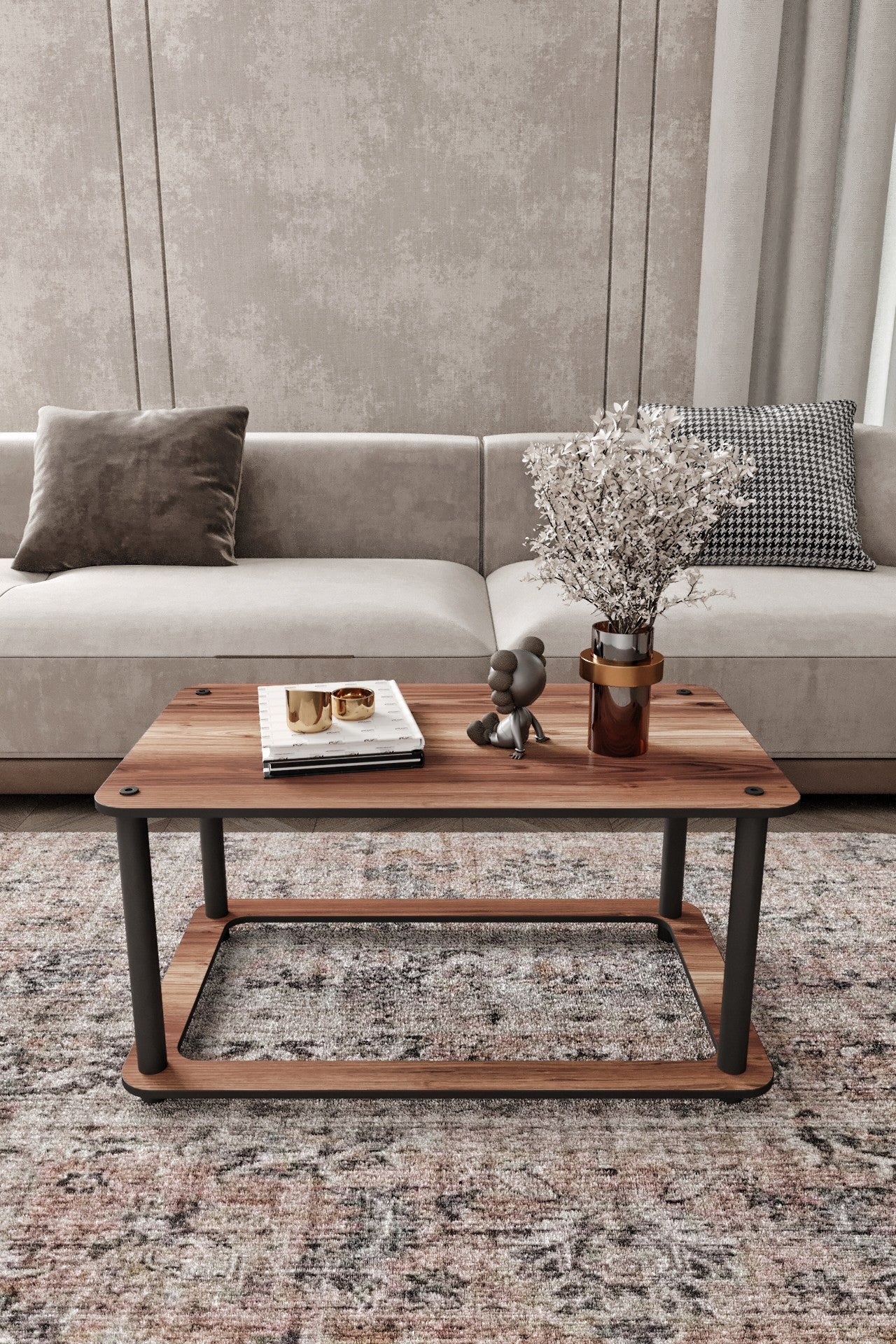 Mesa de Centro Hole Rect - Acabamento Walnut Premium