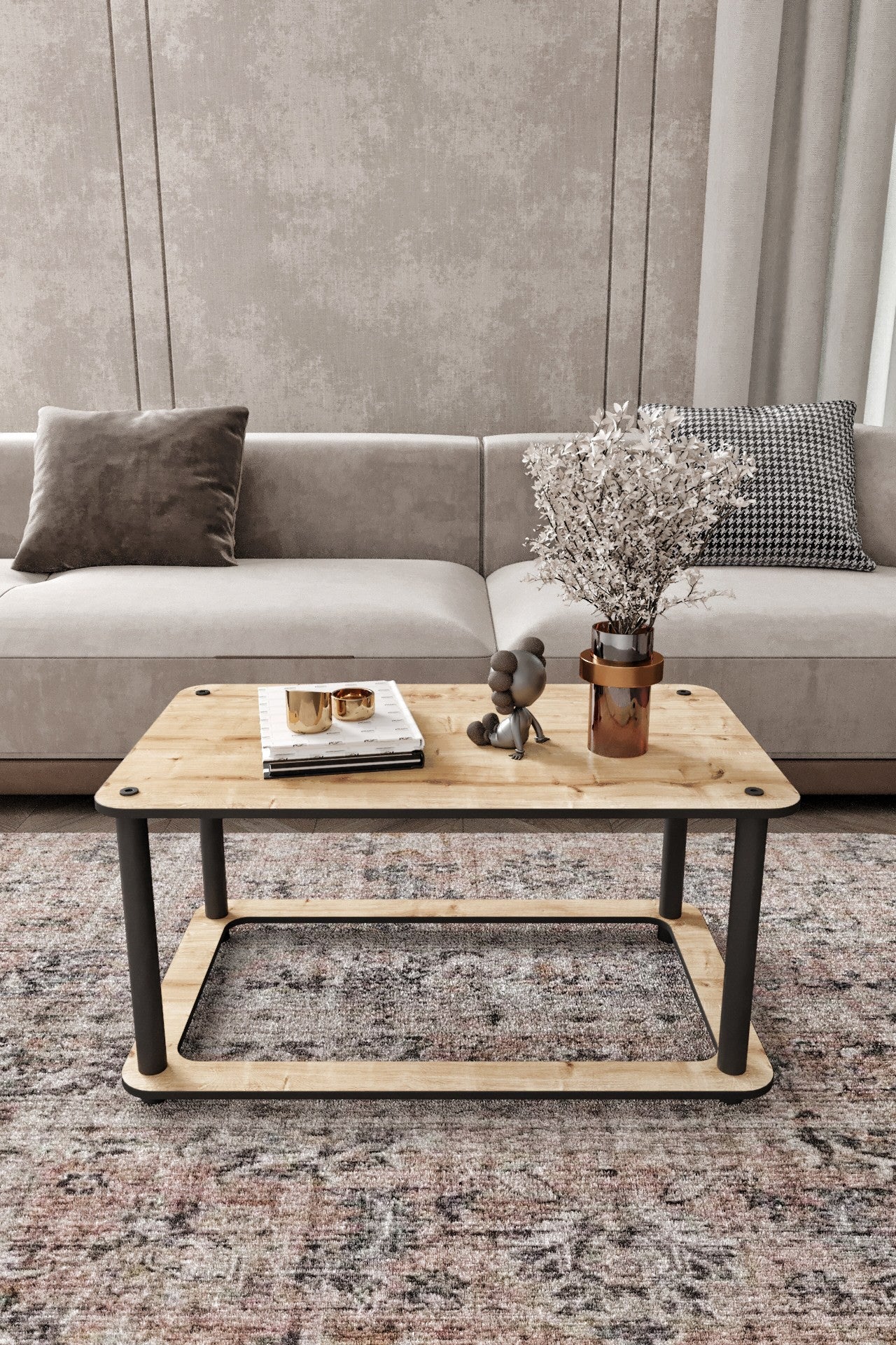 Mesa de Centro Hole Rect Oak - Design Moderno Premium MDF