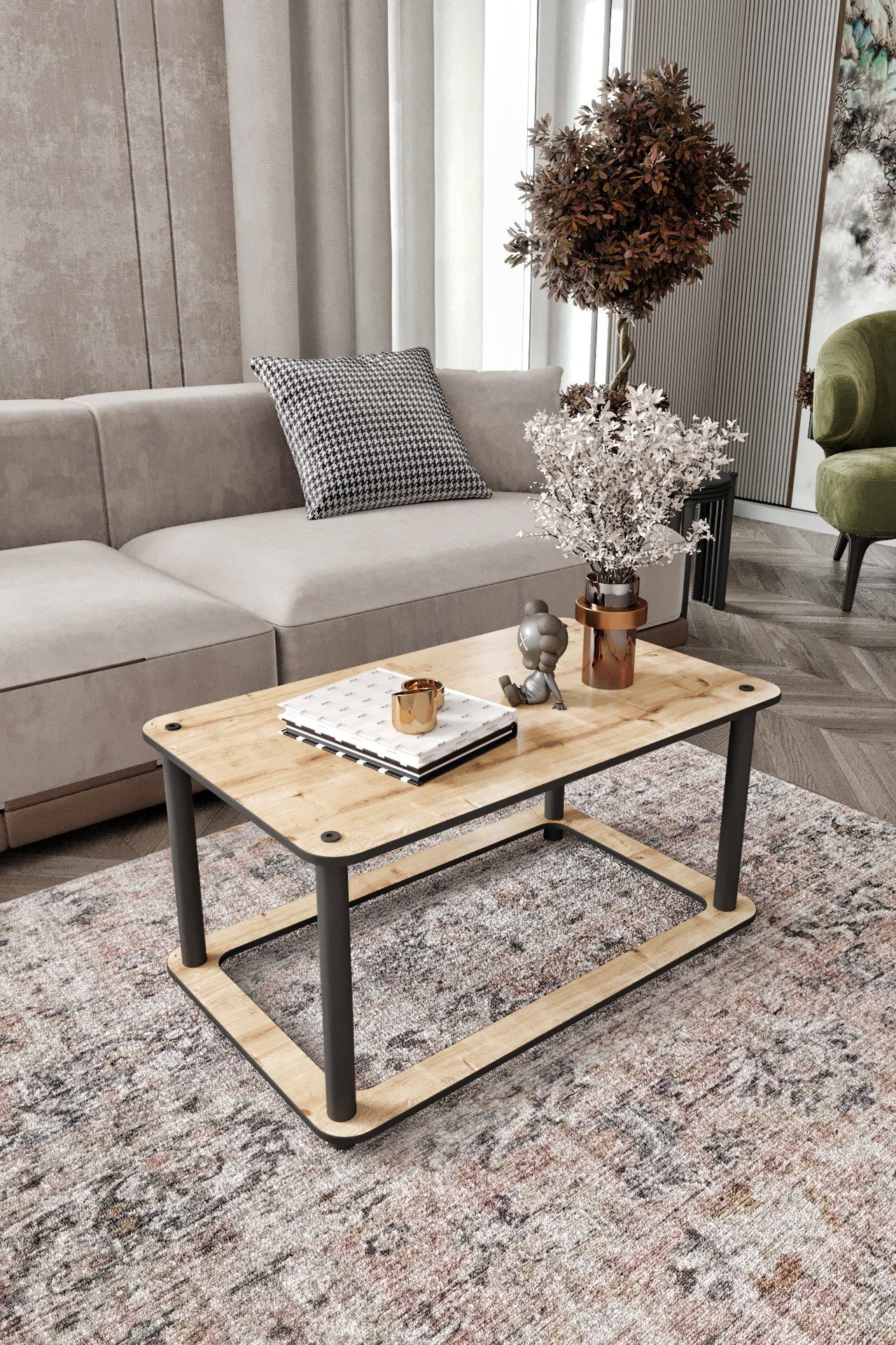 Mesa de Centro Hole Rect Oak - Design Moderno Premium MDF