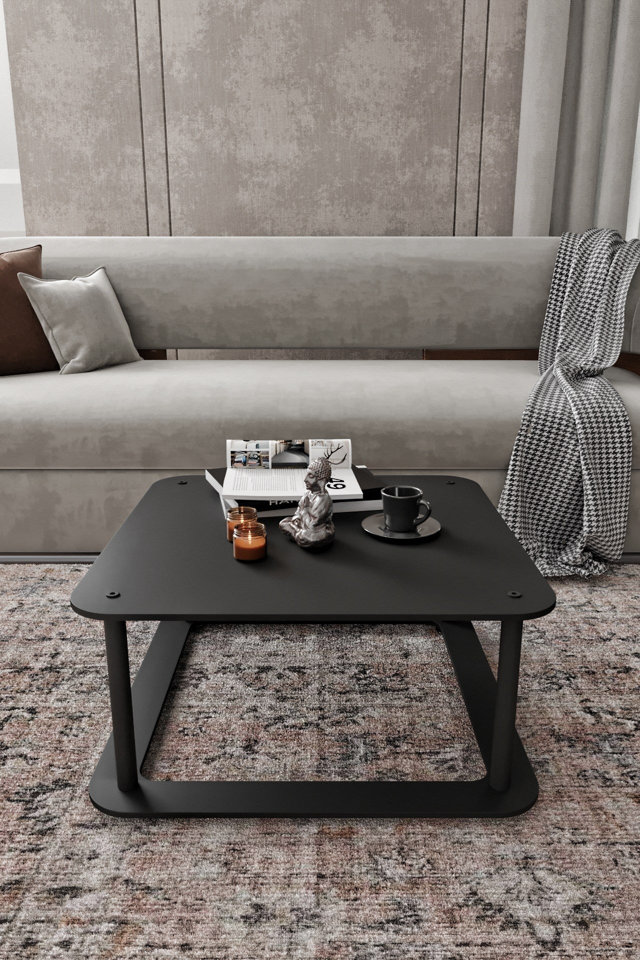 Mesa de Centro Hole Square Preta 70x70cm - Design Minimalista Premium