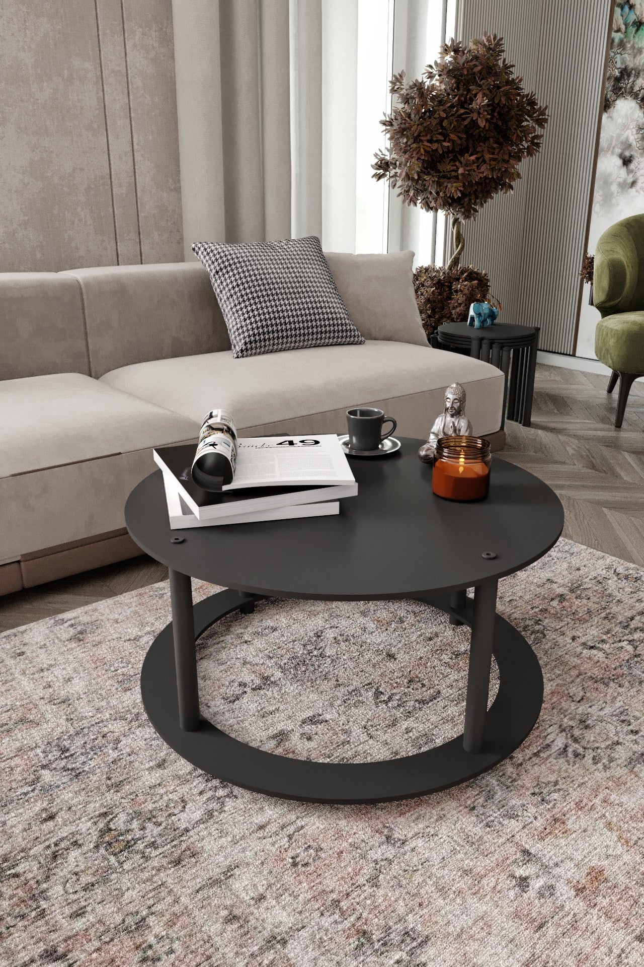 Mesa de Centro Hole Round Preta - Design Moderno 70cm