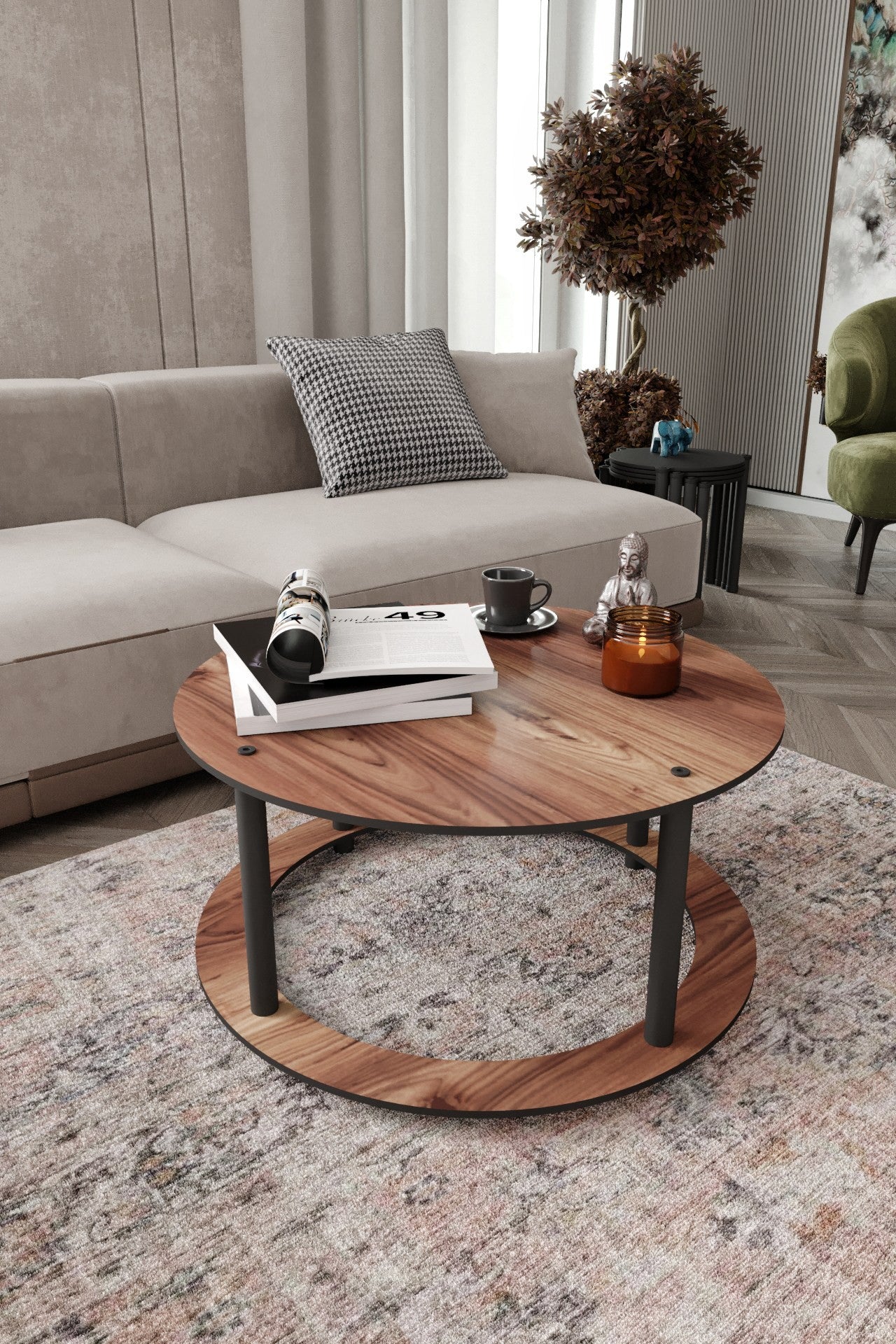 Mesa de Centro Hole Round Walnut - Design Moderno e Elegante