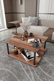 Mesa de Centro Masivo Square Walnut - Design Moderno 70x70cm