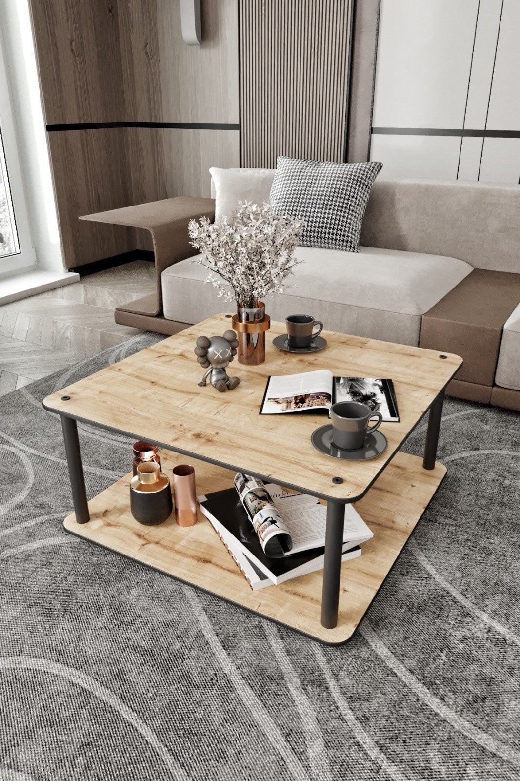 Mesa de Centro Masivo Square Oak - Design Contemporâneo Premium