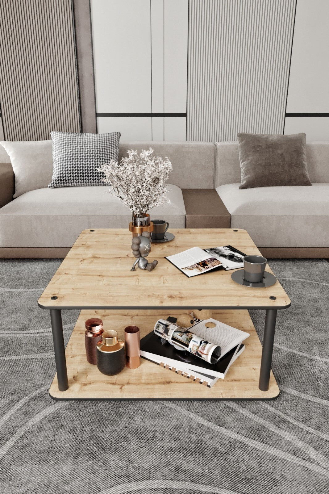 Mesa de Centro Masivo Square Oak - Design Contemporâneo Premium