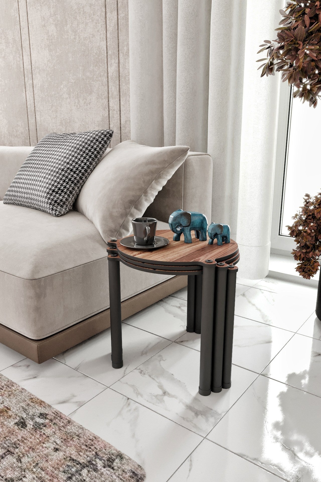 Mesa de Centro Lavia 3 Walnut - Conjunto Nesting Table Premium