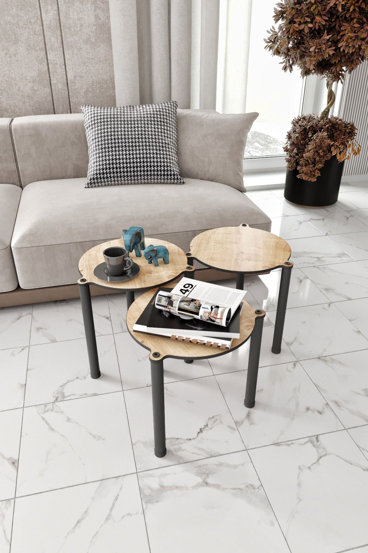 Mesa de Centro Lavia 3 em Carvalho - Conjunto Nesting