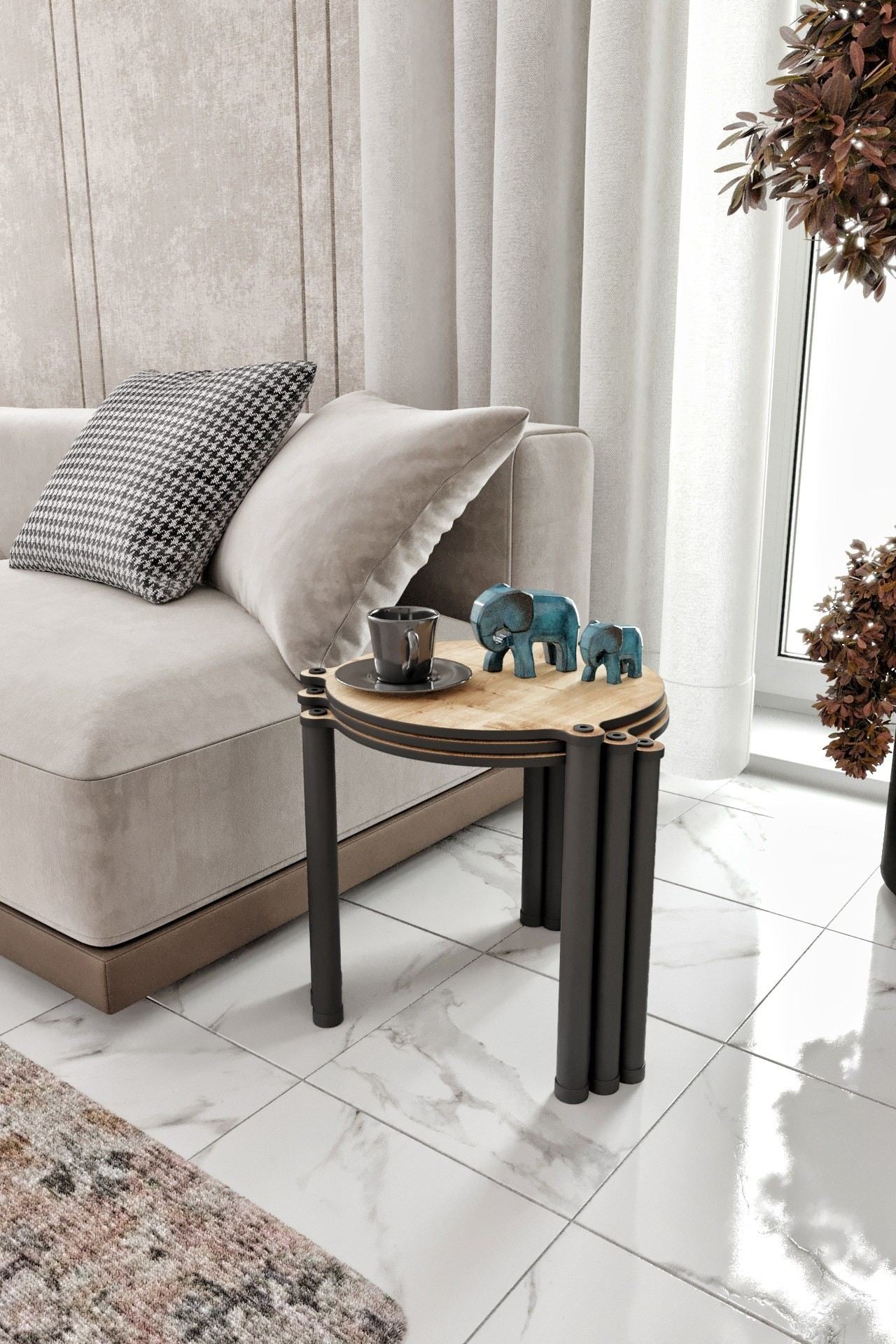 Mesa de Centro Lavia 3 em Carvalho - Conjunto Nesting