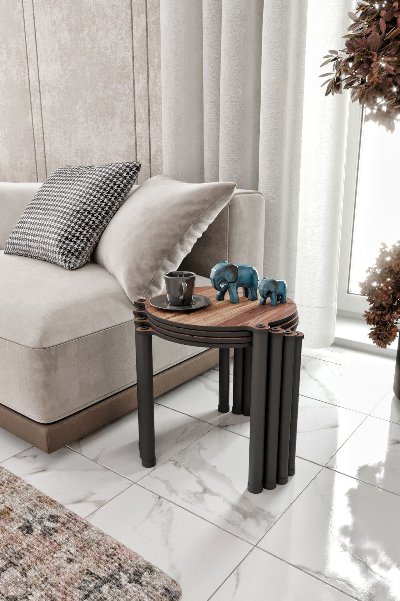 Mesa de Centro Lavia 4 - Walnut | Set 4 Peças Empilháveis