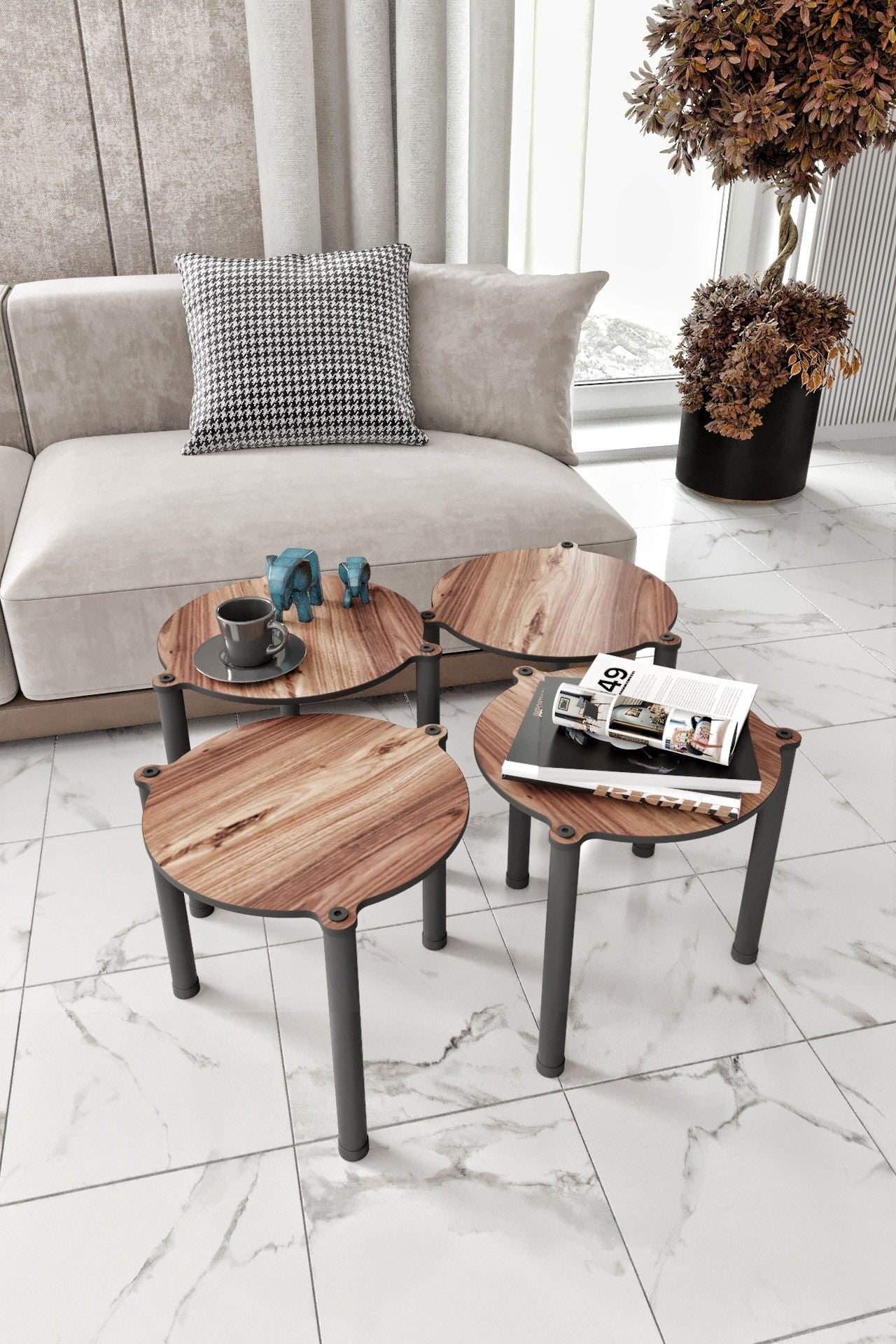 Mesa de Centro Lavia 4 - Walnut | Set 4 Peças Empilháveis