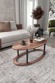 Mesa de Centro Hole Ellipse Walnut - Design Exclusivo MDF Premium