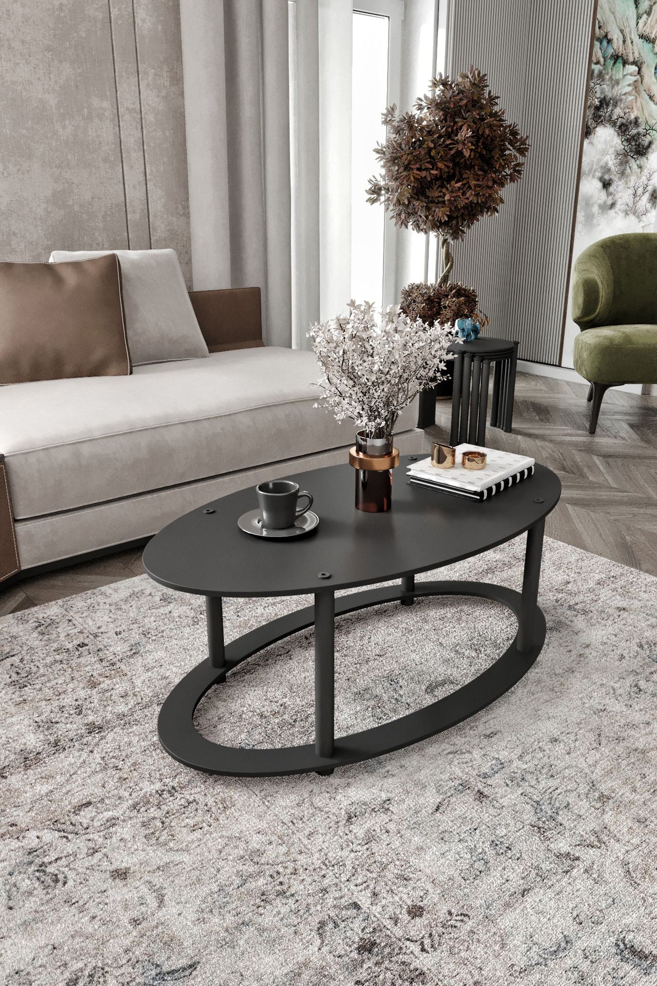 Mesa de Centro Hole Ellipse Black - Design Moderno Premium