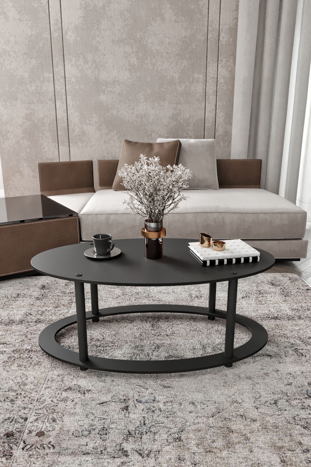 Mesa de Centro Hole Ellipse Black - Design Moderno Premium