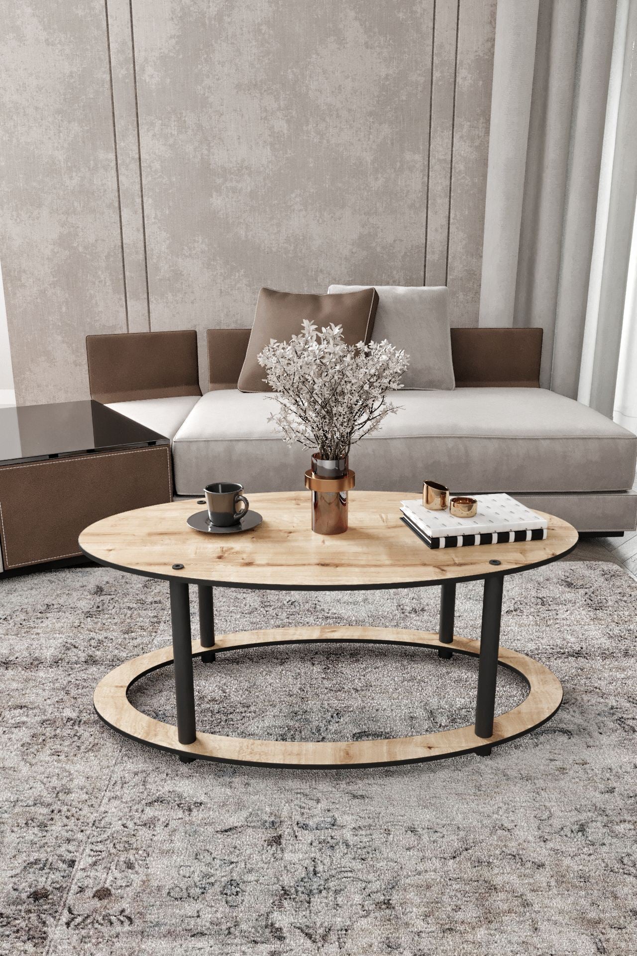 Mesa de Centro Hole Ellipse Oak - Design Moderno e Elegante