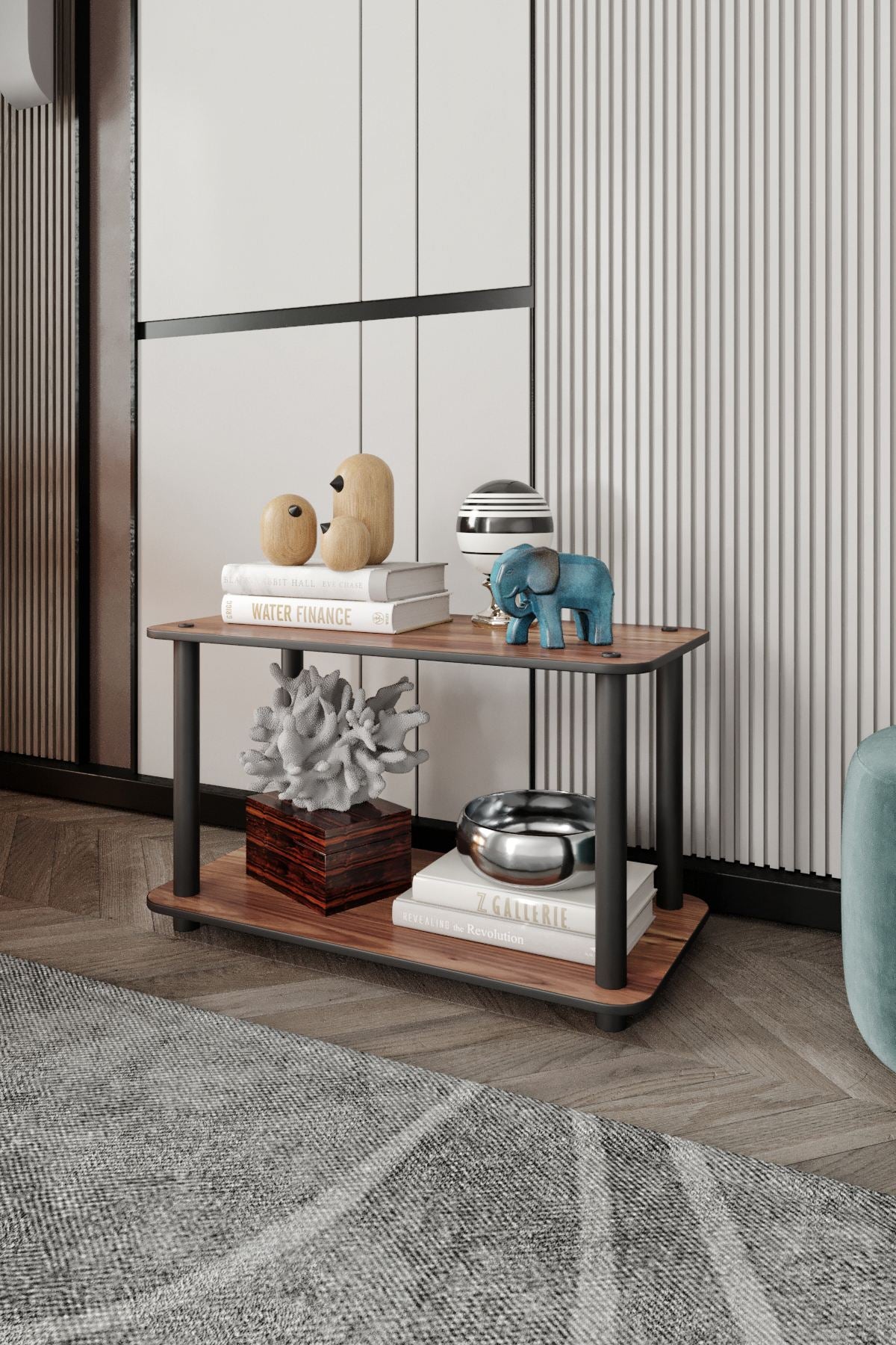 Estante 2 Níveis Retangular Walnut - Elegância Compacta Premium