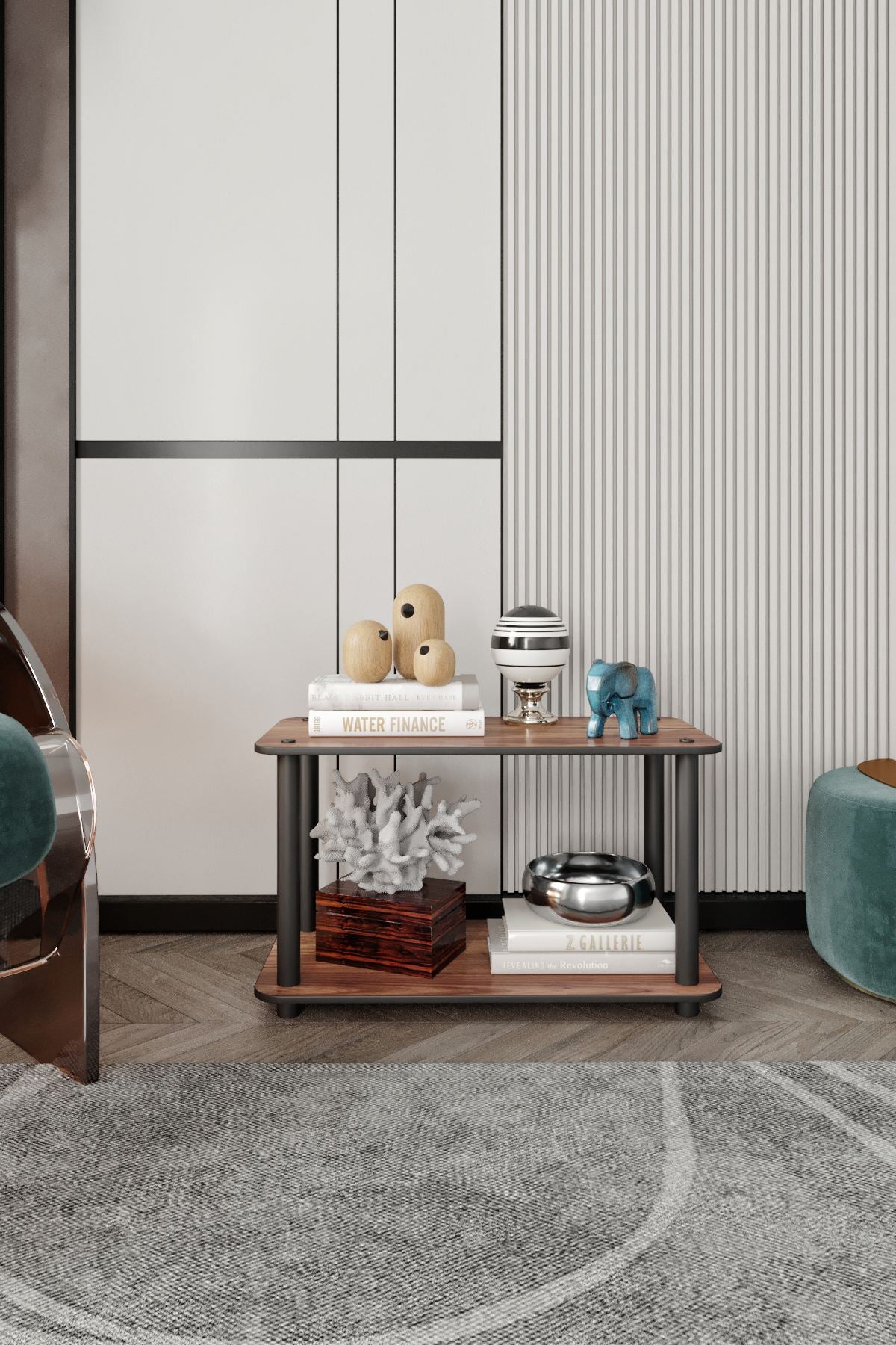 Estante 2 Níveis Retangular Walnut - Elegância Compacta Premium