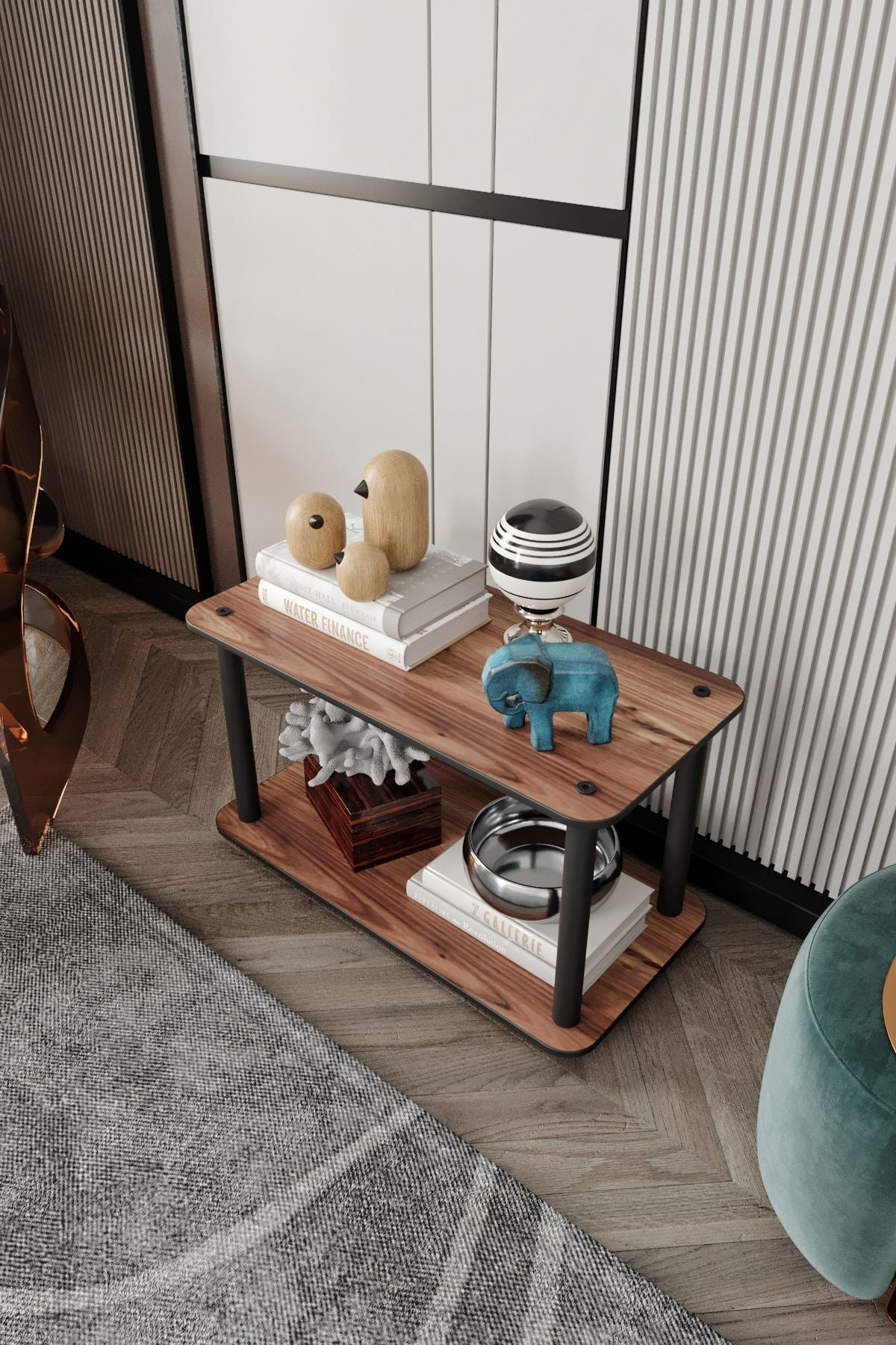 Estante 2 Níveis Retangular Walnut - Elegância Compacta Premium