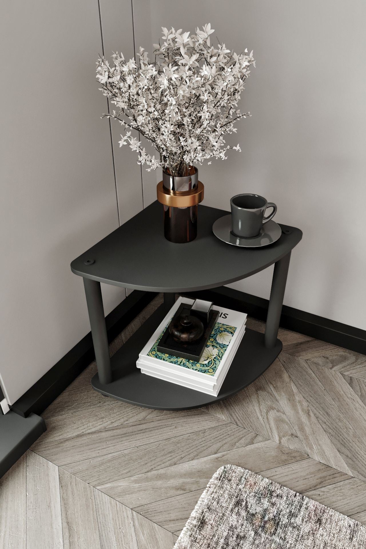 Estante de Canto 2 Prateleiras Preta - Design Moderno Premium