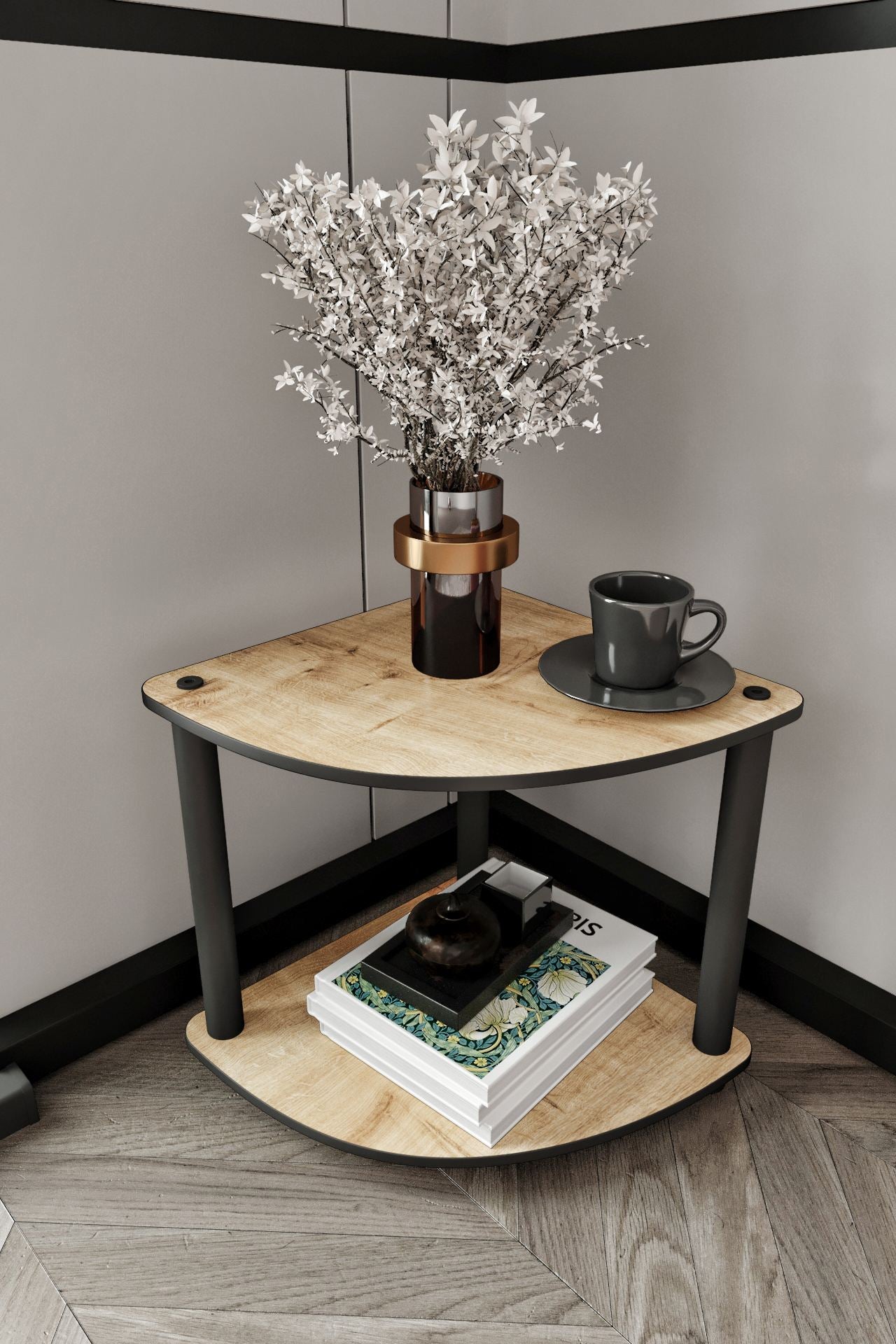 Estante Angular de 2 Prateleiras - Carvalho Premium MDF