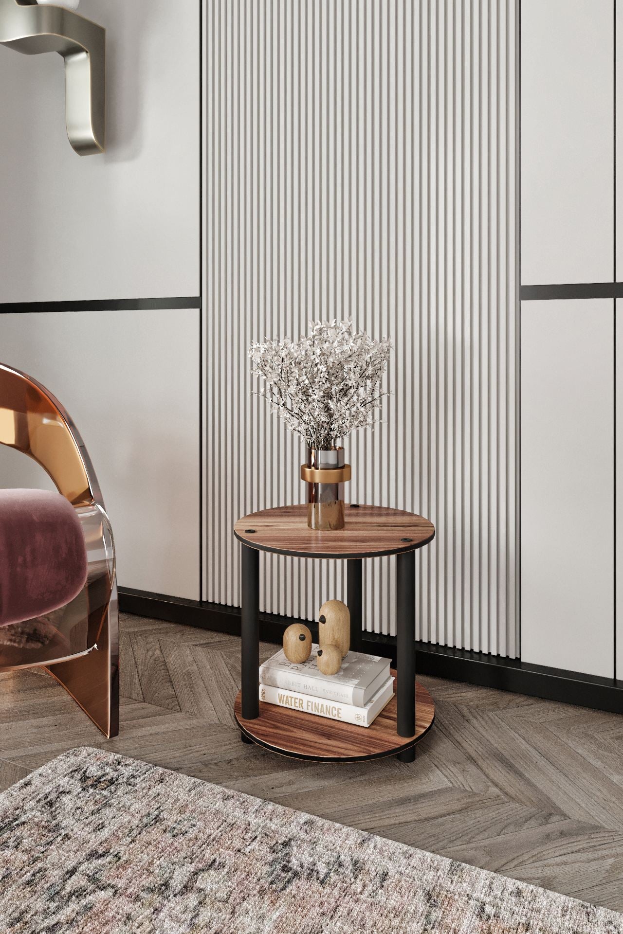 Estante Redonda 2 Andares Walnut - Design Moderno Premium