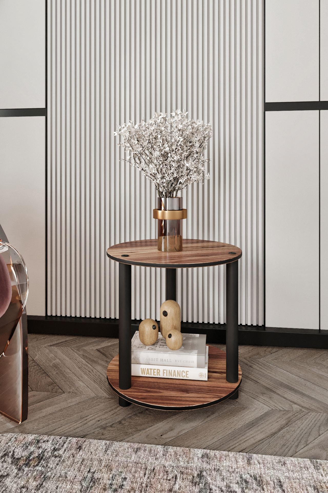 Estante Redonda 2 Andares Walnut - Design Moderno Premium