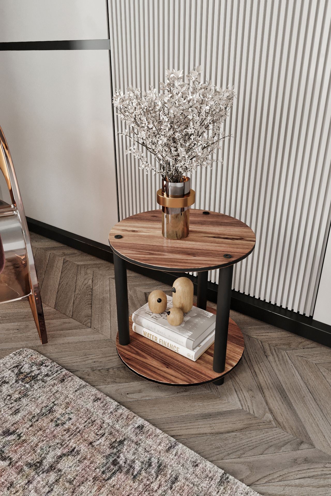 Estante Redonda 2 Andares Walnut - Design Moderno Premium