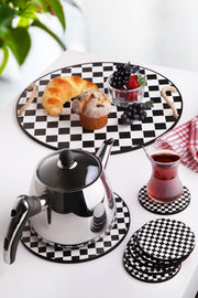 Conjunto de bandeja de madeira e tapete de vidro (8 peças)-PLT0230-Preto
Branco