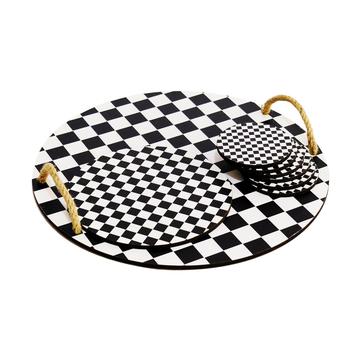 Conjunto de bandeja de madeira e tapete de vidro (8 peças)-PLT0230-Preto
Branco