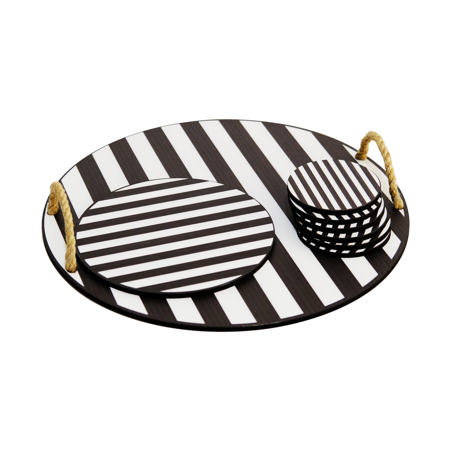 Conjunto de bandeja de madeira e tapete de vidro (8 peças)-PLT0231-Preto
Branco
