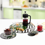 Conjunto de bandeja de madeira e tapete de vidro (8 peças)-PLT0202-Multicolorido