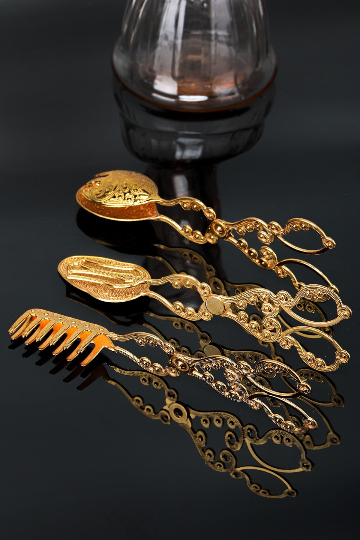 Conjunto de pinças de metal zamak – 22 cm – dourado