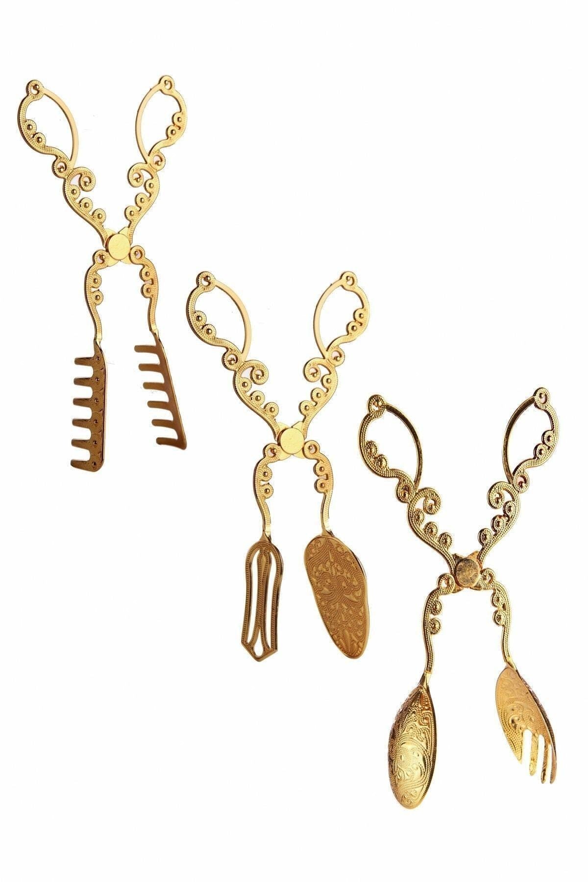 Conjunto de pinças de metal zamak – 22 cm – dourado