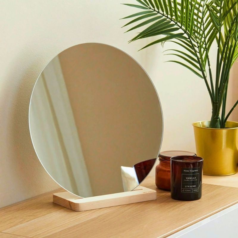 Espelho de Maquilhagem – 32 x 30 x 7 cm – Transparente e Marrom – Vidro e Madeira