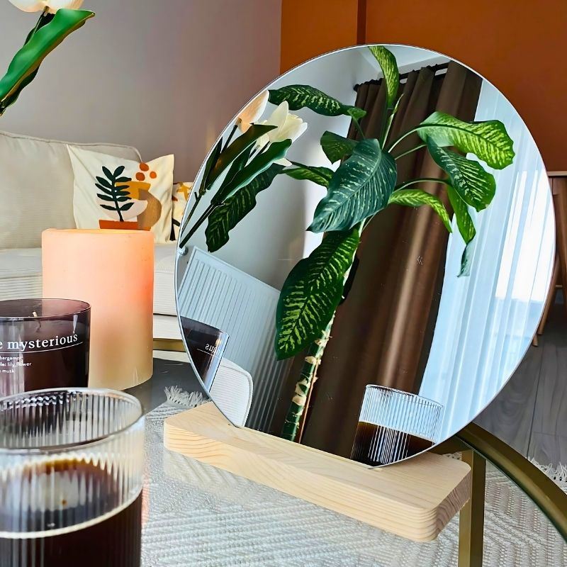 Espelho de Maquilhagem – 32 x 30 x 7 cm – Transparente e Marrom – Vidro e Madeira