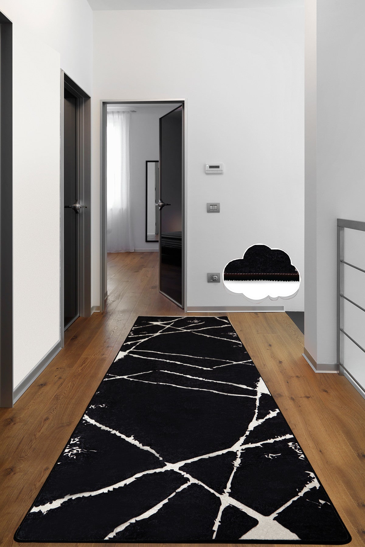 Alcatifa de corredor – 80 x 150 cm – preto e branco – 100% poliéster