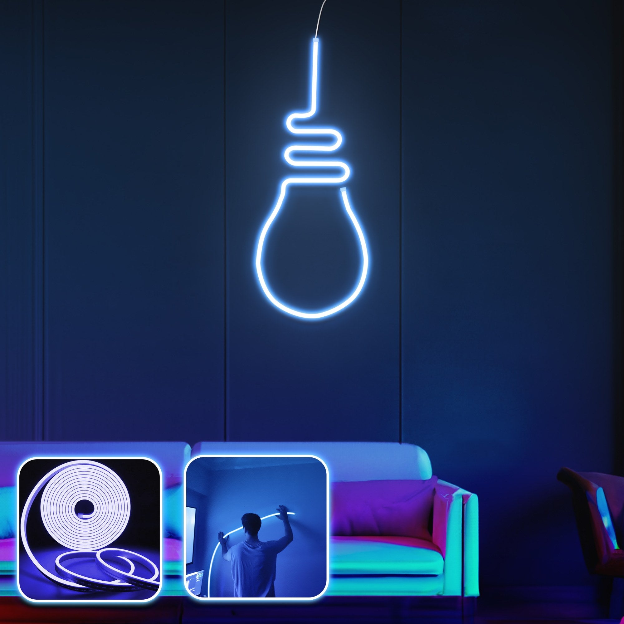 Iluminação LED de parede decorativa – 200 cm – Azul – NEON