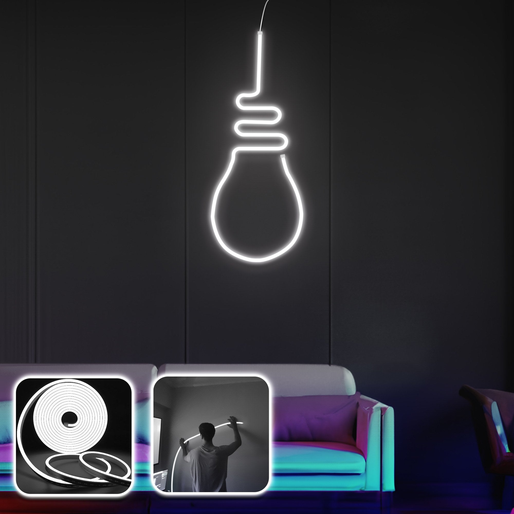 Iluminação LED de parede decorativa – 200 cm – Branco – Neon
