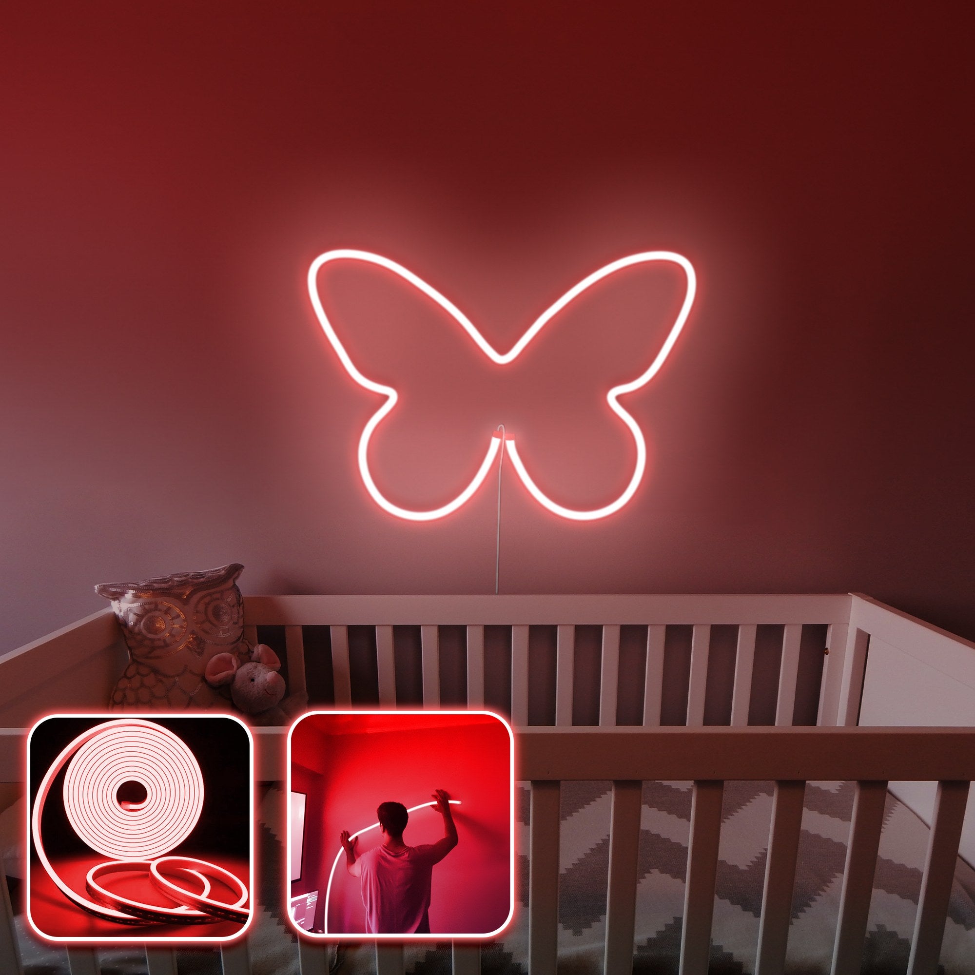 Iluminação Decorativa de Parede LED – 200 cm – Vermelho – Néon