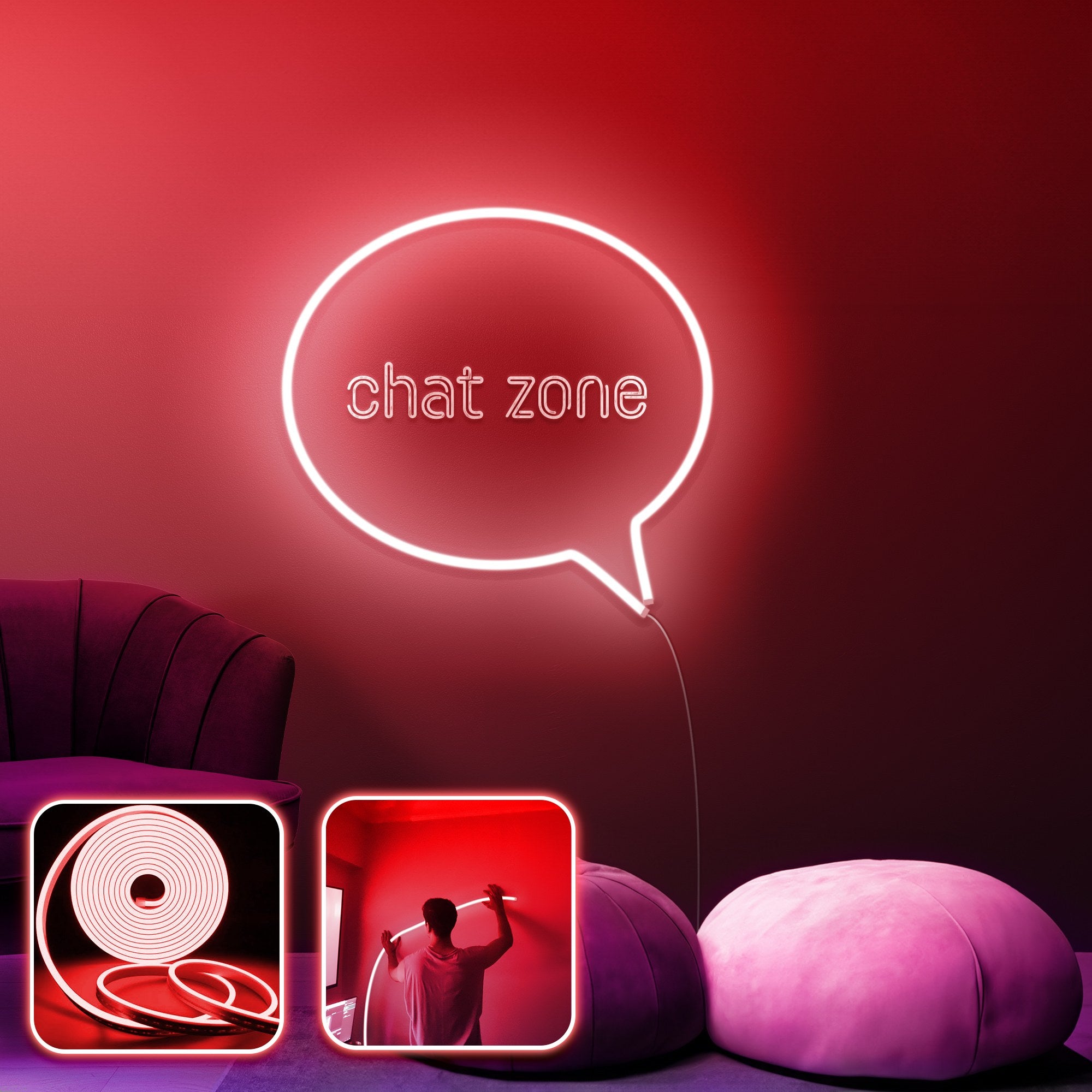 Iluminação decorativa de parede com LED – 200 cm – Vermelho