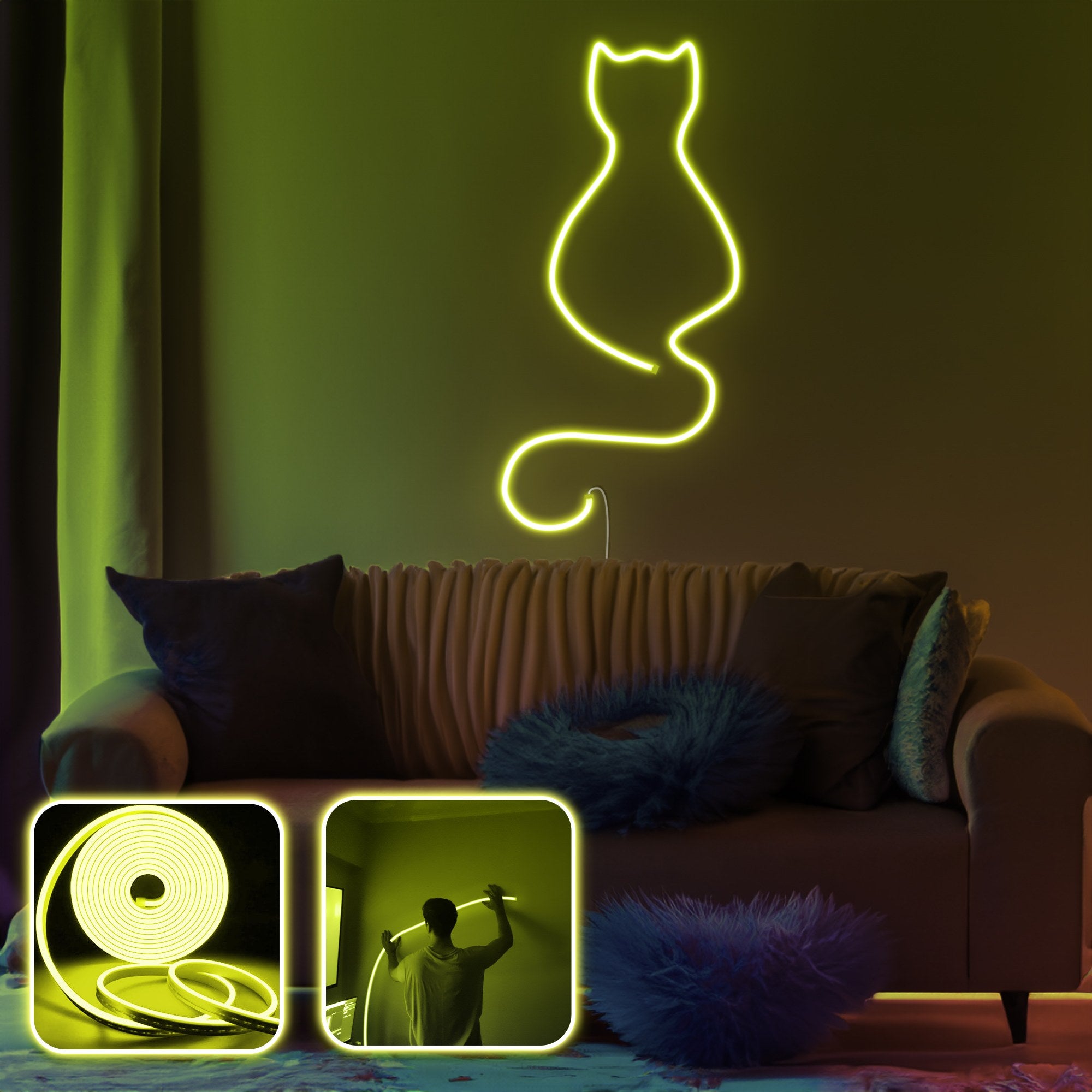 Iluminação LED de parede decorativa – 200cm – Amarelo – Néon