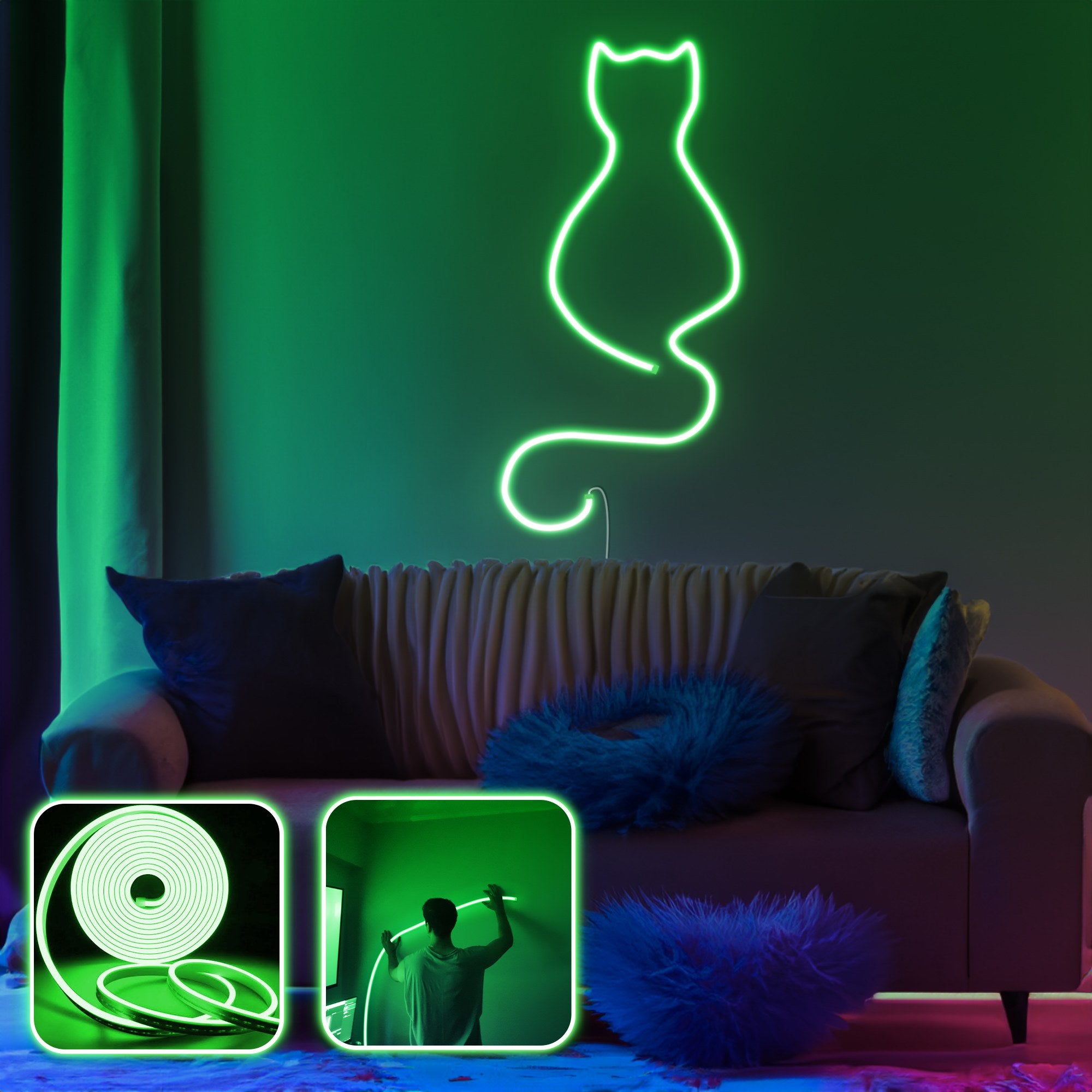 Iluminação LED de parede decorativa - 350 cm - Verde - Neon