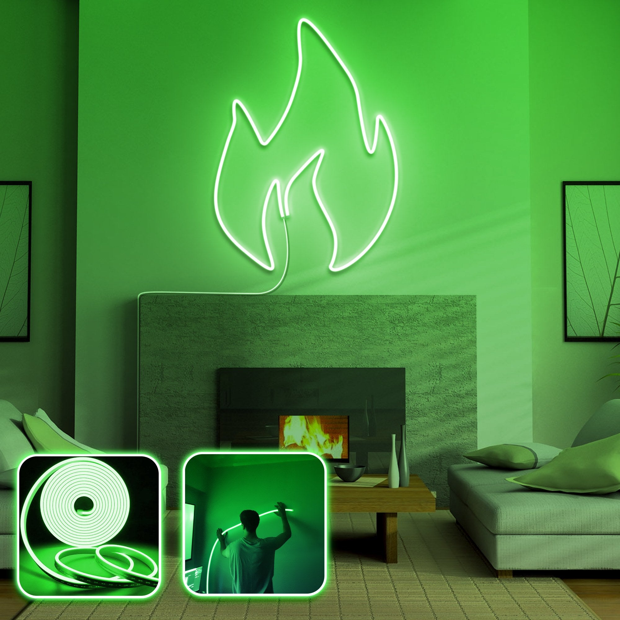 Iluminação LED de Parede Decorativa – 350 cm – Verde – Neon
