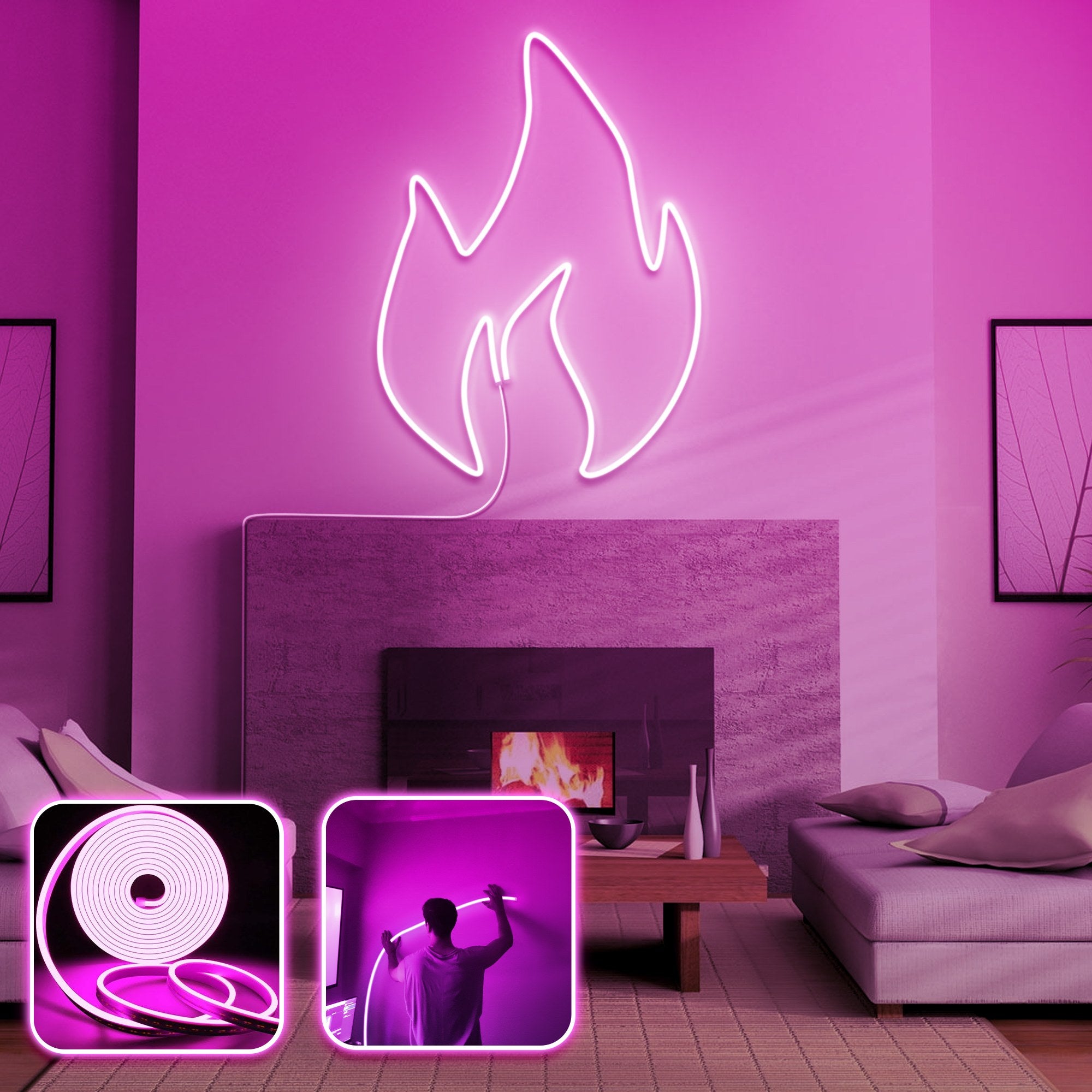 Iluminação LED decorativa de parede – 200 cm – Rosa