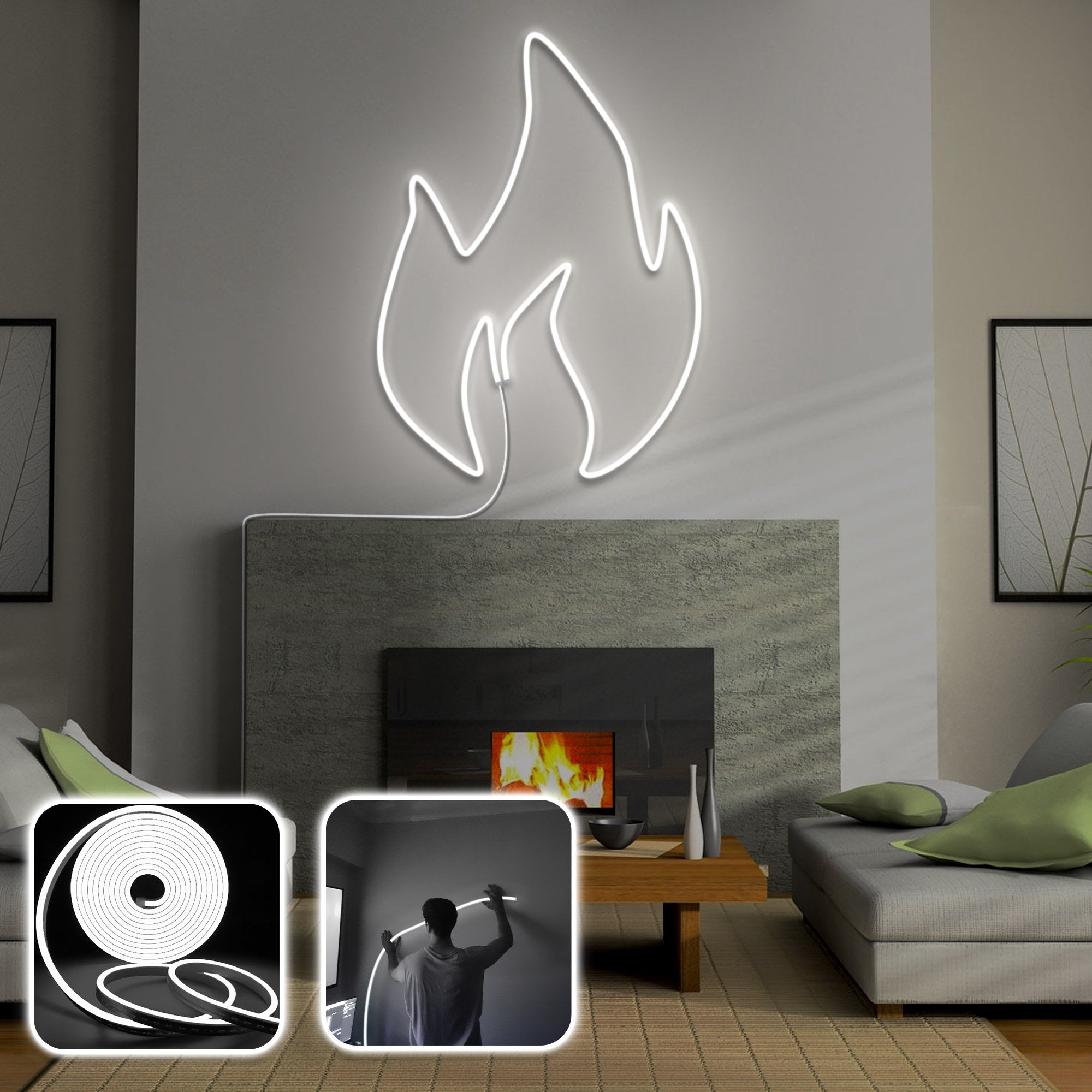 Iluminação LED de parede decorativa – 200 cm – Branco – plástico